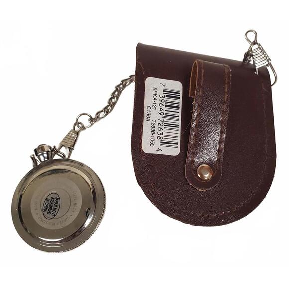 Pocket Watch With Leather Case Japan Movement Needs Battery - Picture 2 of 4